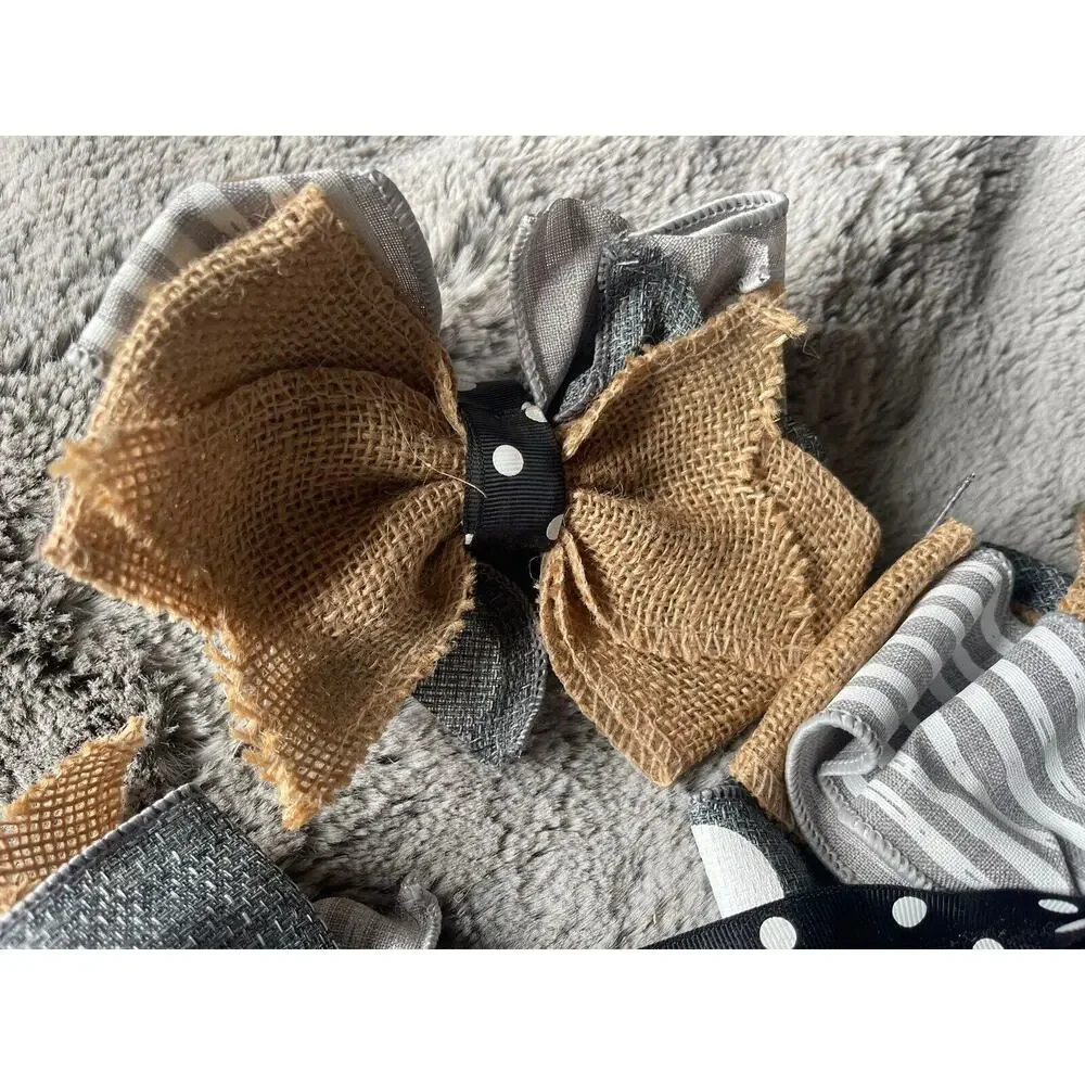 Handmade Wreath Bow Everyday Bow Black & White Gray Lot Of 3 Beautiful New
